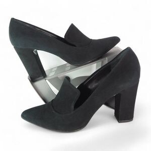 Donald Pliner Heyde Suede Block Heel Pumps Black Women's 8.5M
